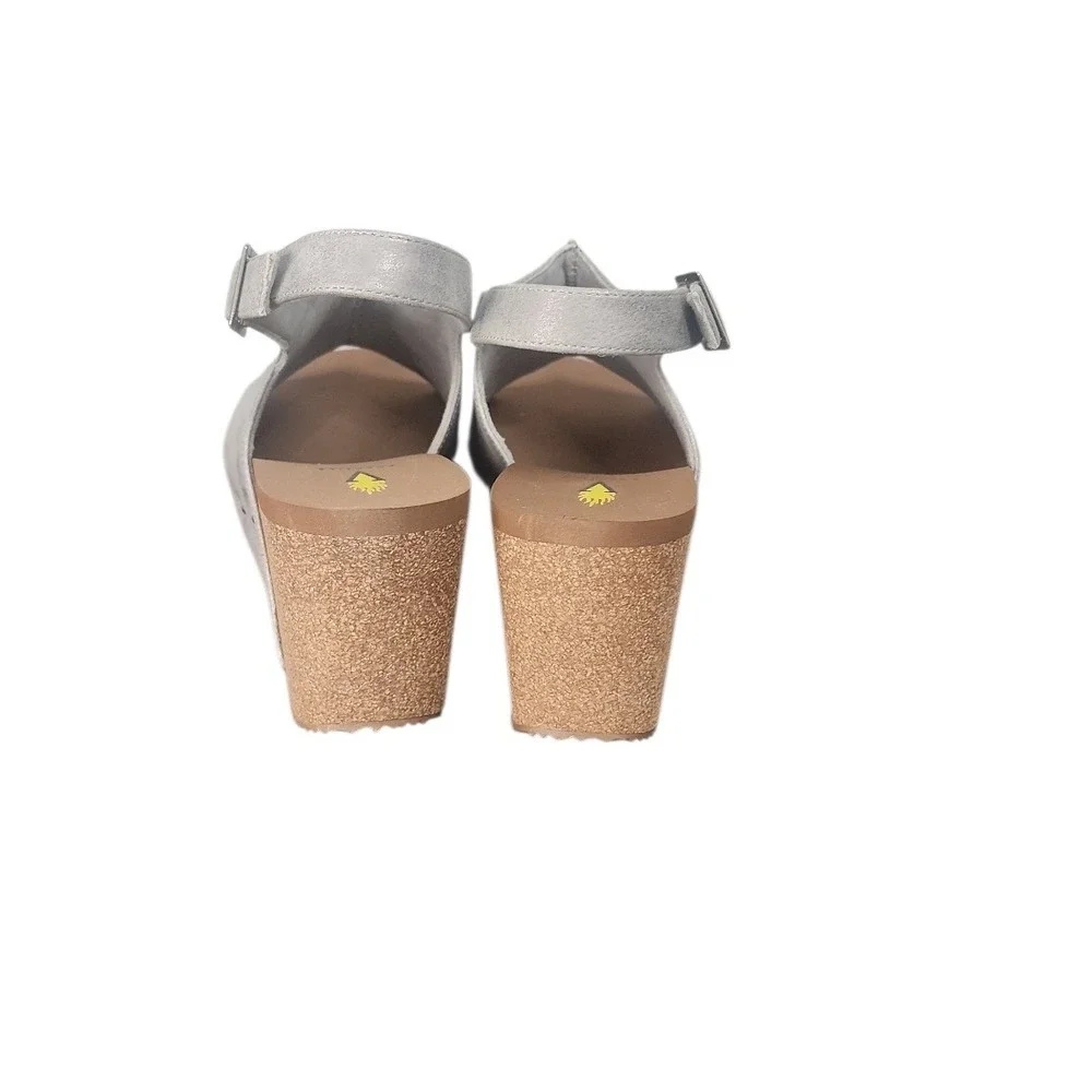Volatile Womens Silver Metallic Studded Cork Wedge Sandals Slingback Peep Toe 10